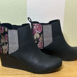 Black and Silver Floral Ankle Boots